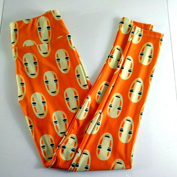 Society 6 Leggings Orange W White Masks Totems Stretch Medium - Picture 1 of 5